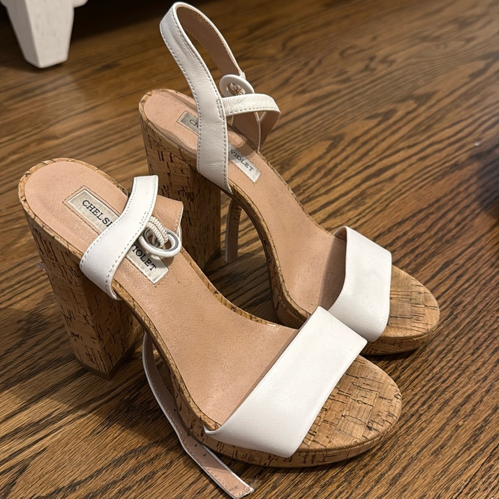 Chelsea & violet white and cork sandal open toe heels